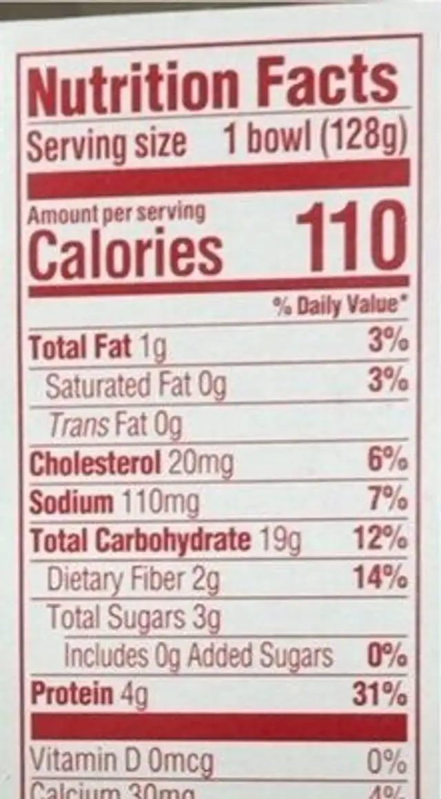 Toddler pasta bowl nutrition facts table