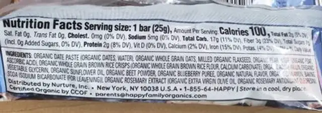 Super foods gluten free oat bar nutrition facts table