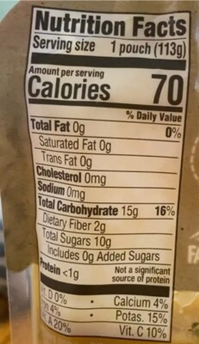 Pears, squash, &oats nutrition facts table
