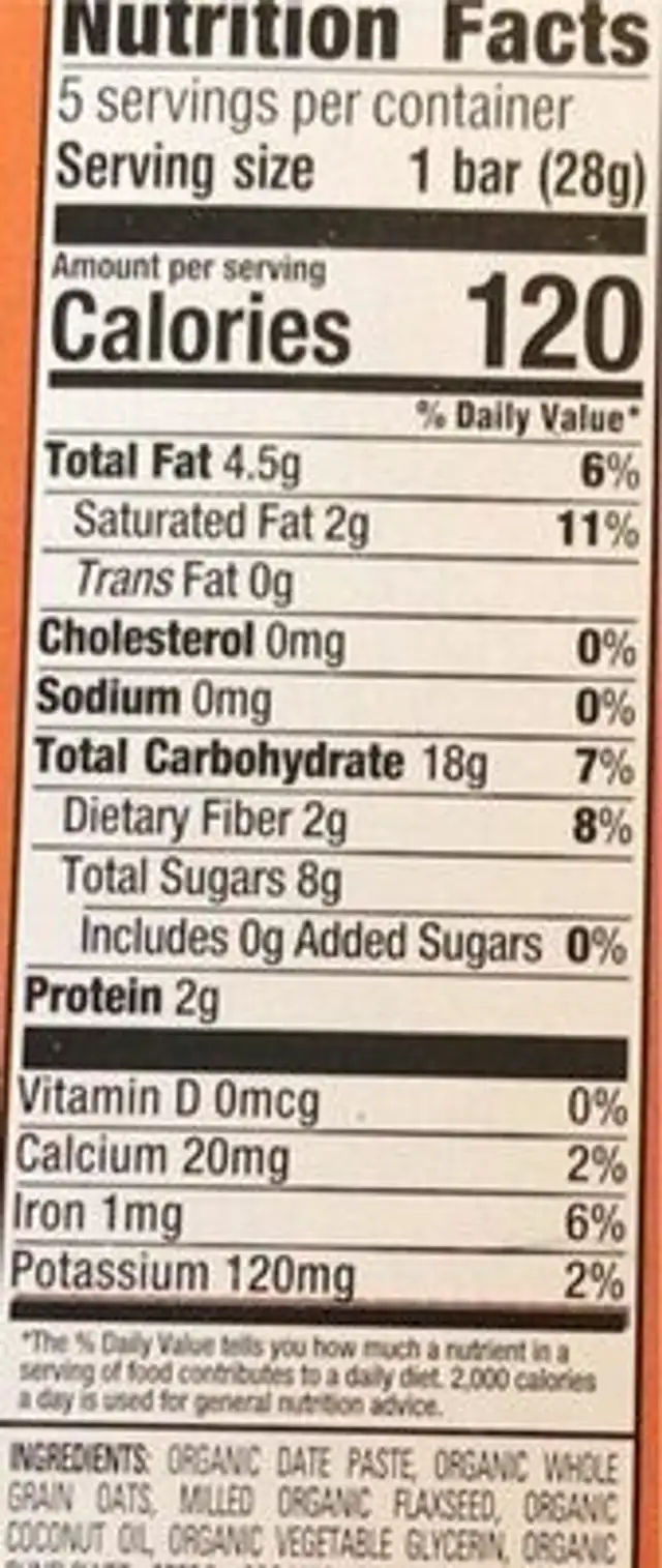Happy kid mango & sweet potato nutrition facts table