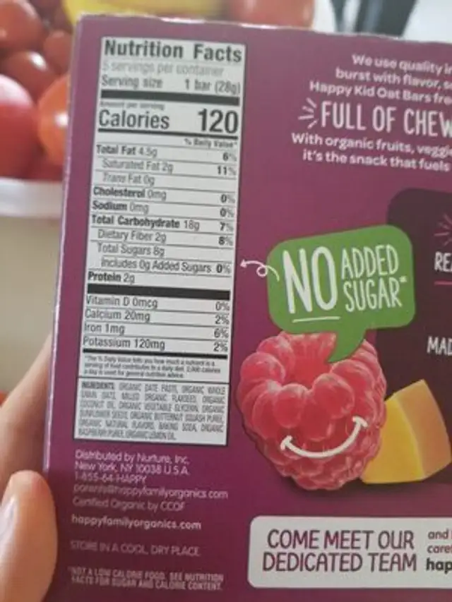 Raspberry & Butternut Squash Bar ingredients label