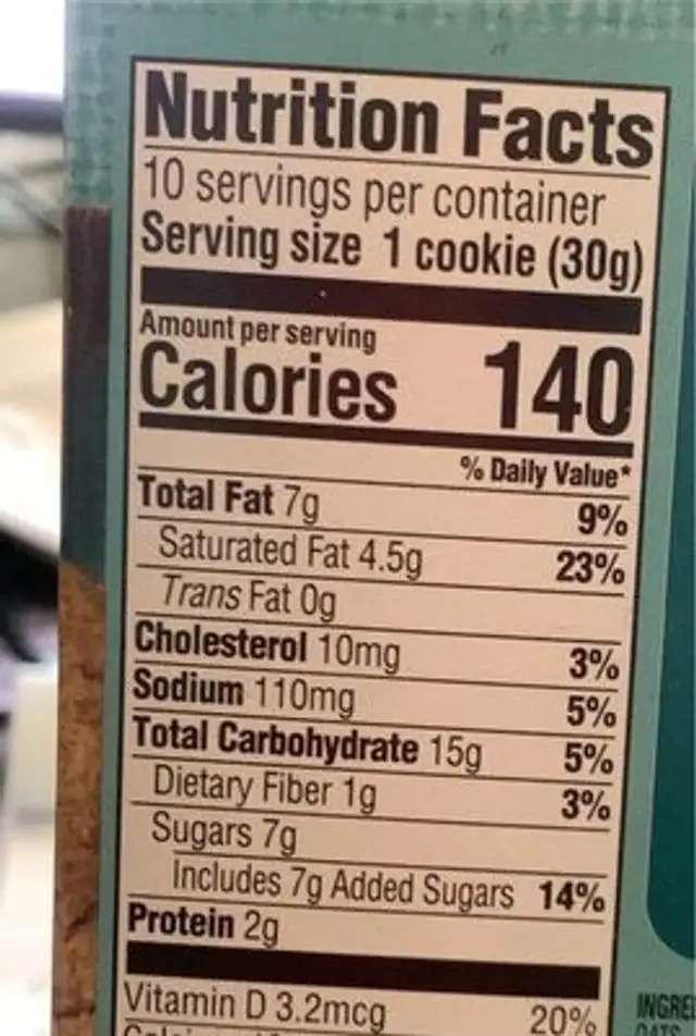 Lactation Cookies nutrition facts table