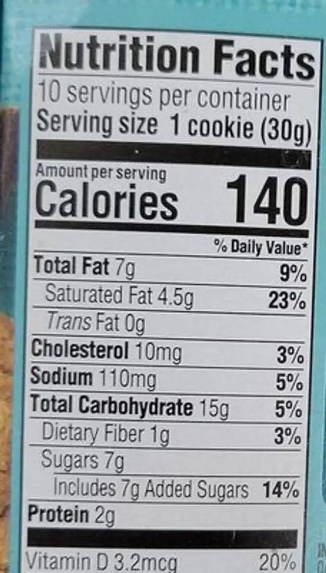 Lactation cookies nutrition facts table