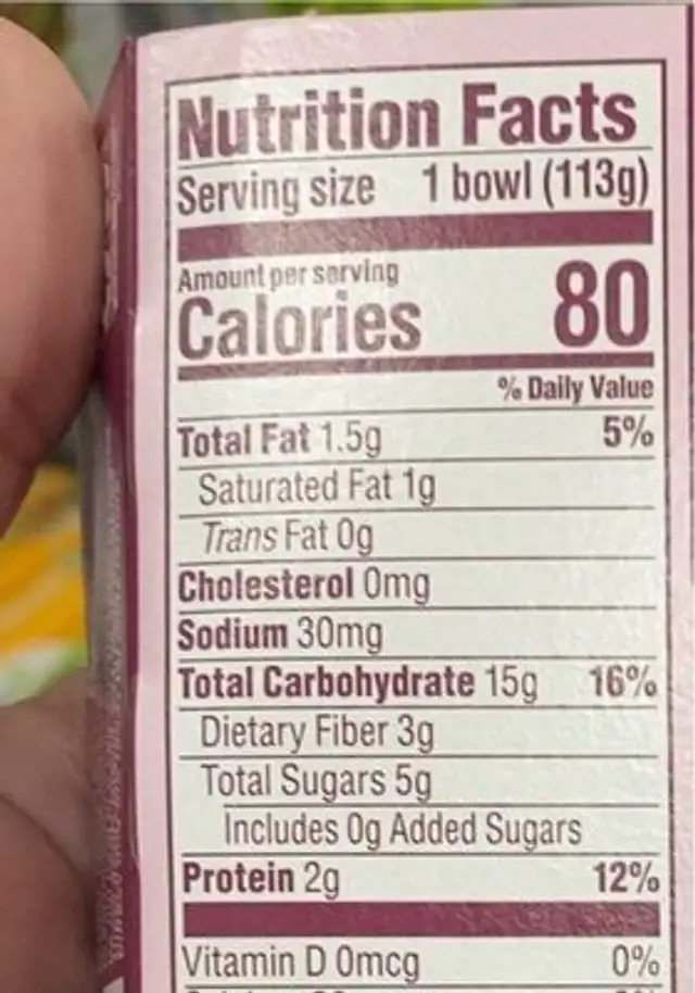 Sweet Potato & Coconut Curry nutrition facts table