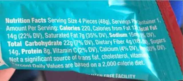 Protein Bites Dark Raspberry nutrition facts table
