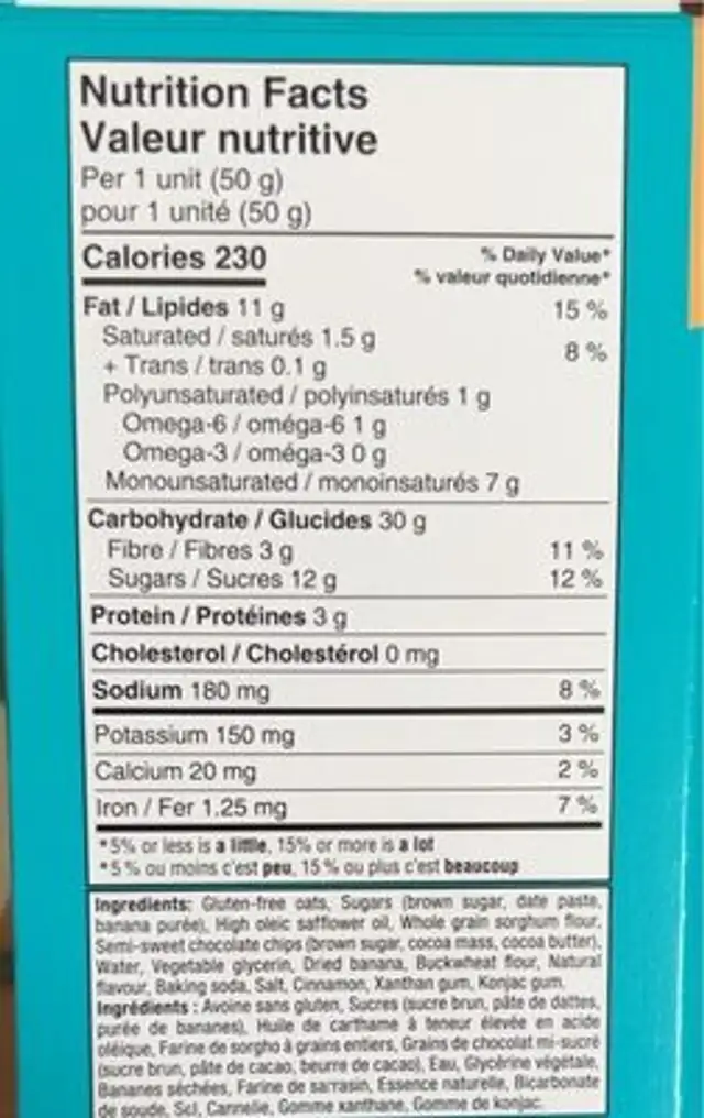 Galettes dejeuner nutrition facts table