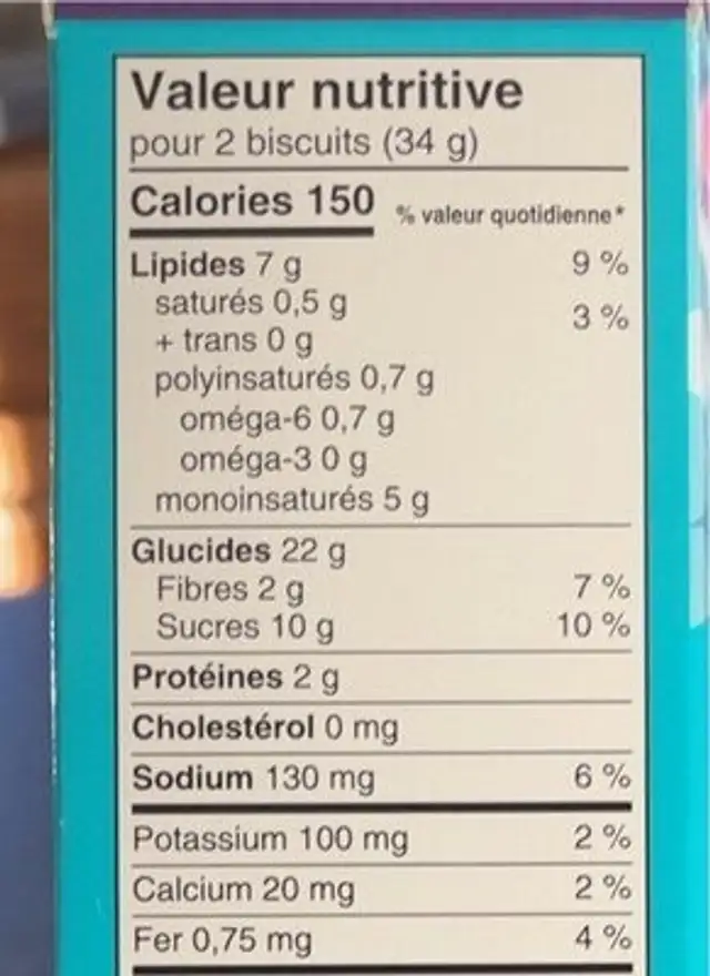 Biscuit moelleux nutrition facts table