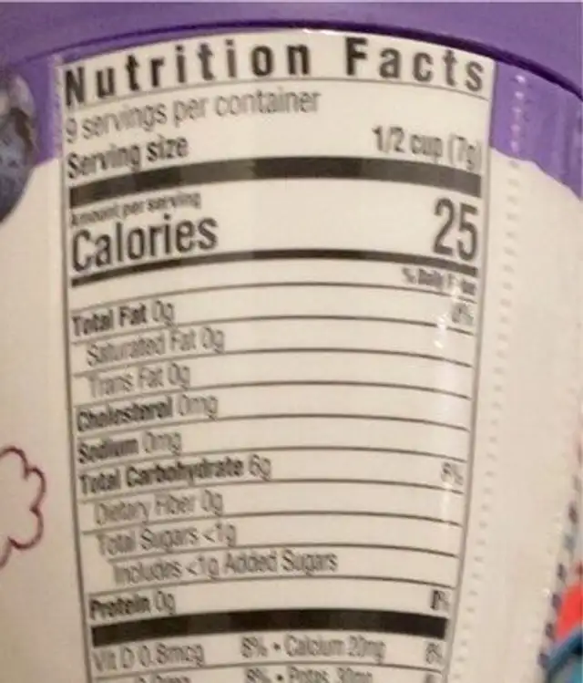 Purple Carrot & Blueberry Puffs nutrition facts table