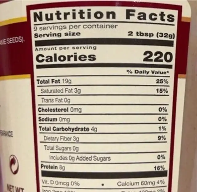 Tahini nutrition facts table