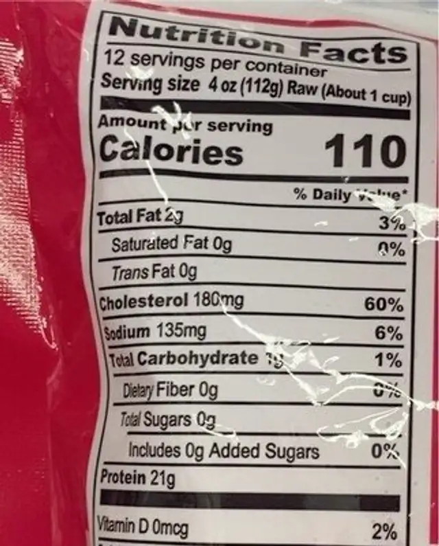 Seafood mix nutrition facts table