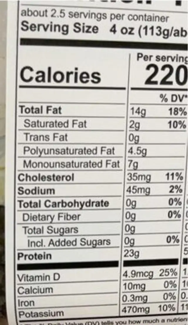 Marine harvest canadian atlantic portion nutrition facts table