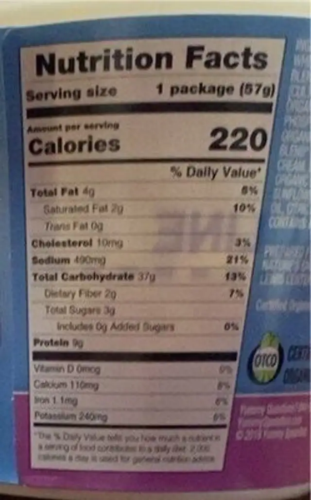 White Cheddar nutrition facts table