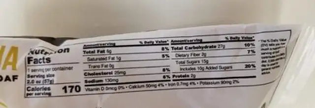 Right Start Banana Mini Muffin Loaf nutrition facts table