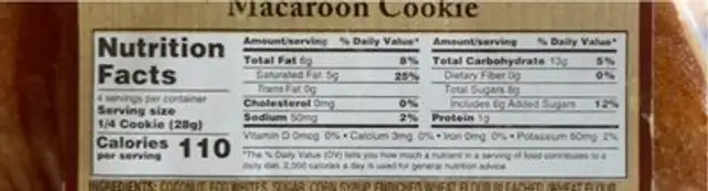 Macaroon Cookie nutrition facts table