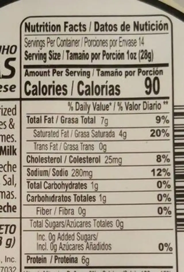 Minas fresh nutrition facts table
