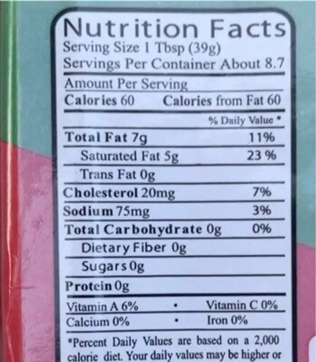 Gourmet sweet cream butter nutrition facts table