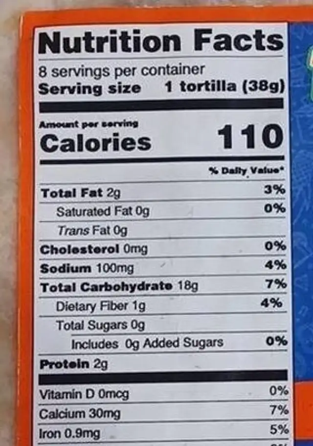 Mr. Tortilla nutrition facts table