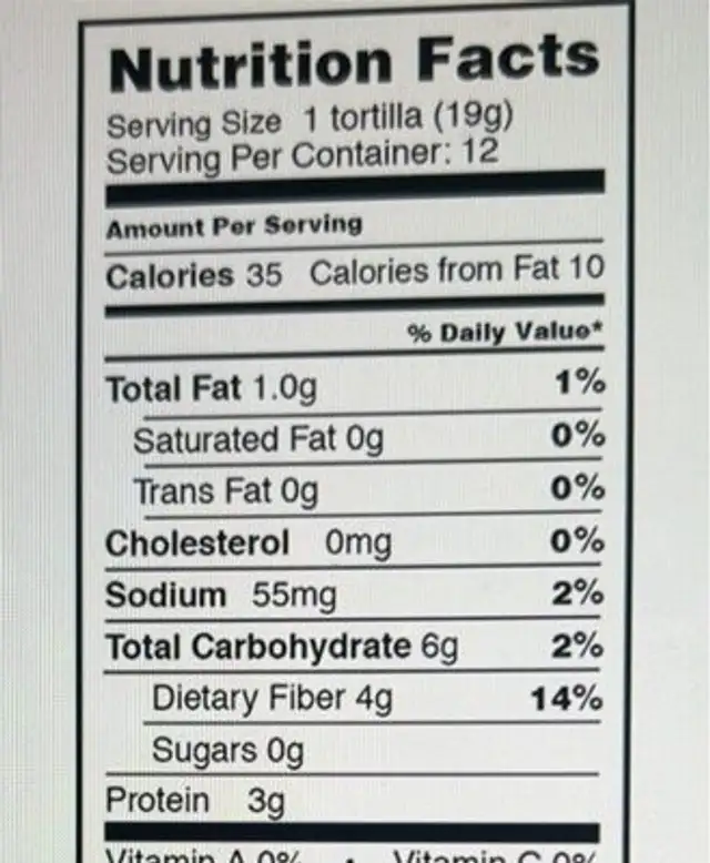 Tortillas multigrain nutrition facts table