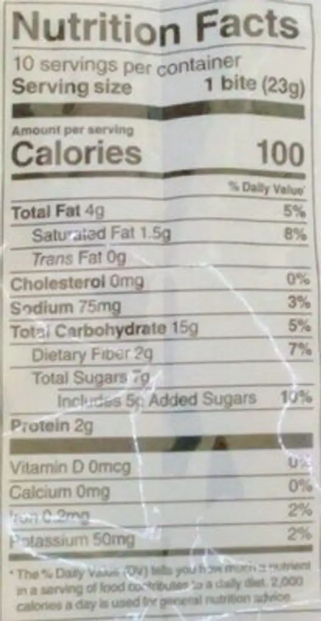 Chocolate coated peanut butter bites nutrition facts table