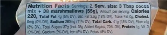 Cocoa cone nutrition facts table
