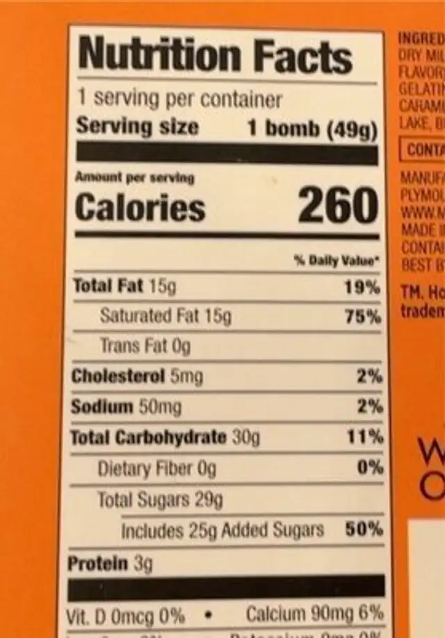Hot cocoa bomv nutrition facts table
