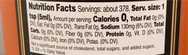 Habañero Whiskey Hot Sauce nutrition facts table