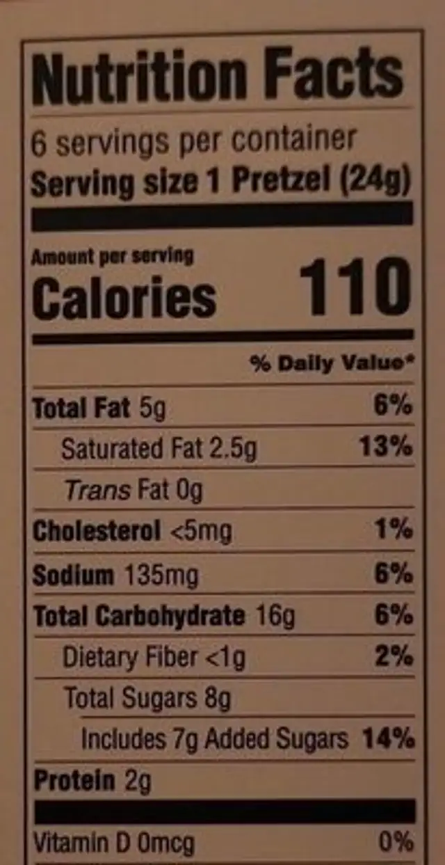 Dipped pretzel rods nutrition facts table