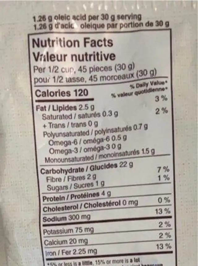 Gourmet Stuffing Mix nutrition facts table