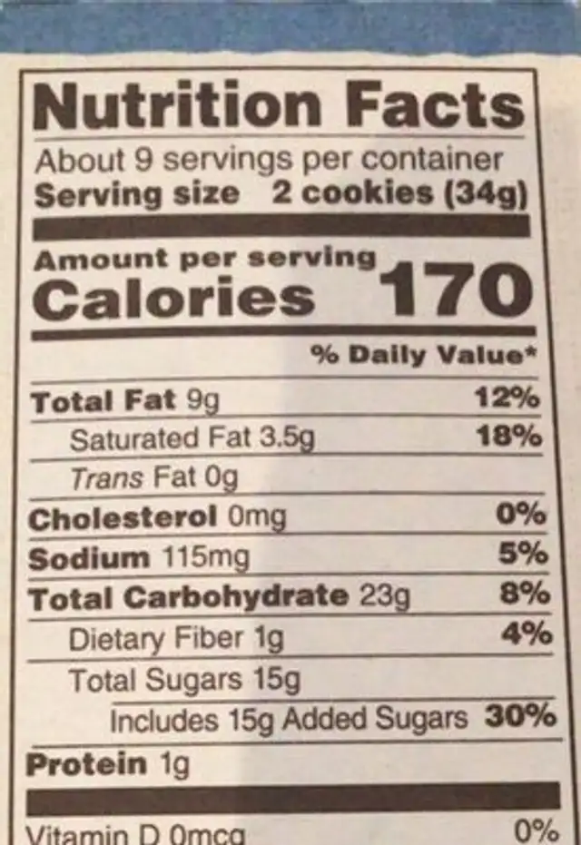 Double Creme Cookies nutrition facts table