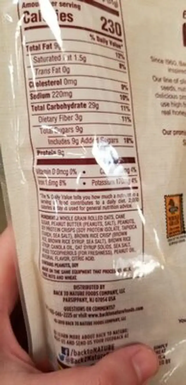 Peanut butter granola clusters ingredients label
