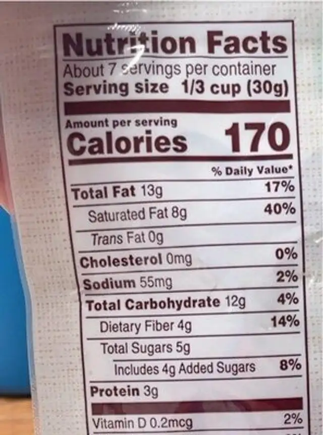 Cinnamon apple granola crunch nutrition facts table
