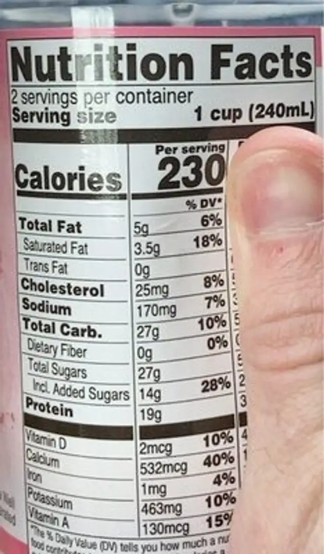 Dr. PETE’s recovery drink strawberry nutrition facts table