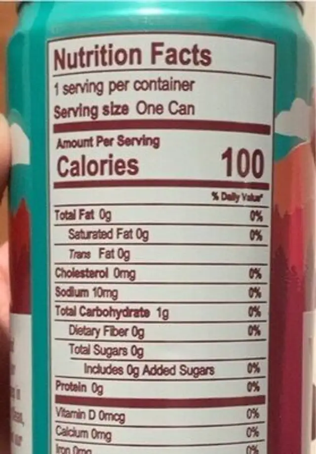 Yumberry Sparkling Water nutrition facts table