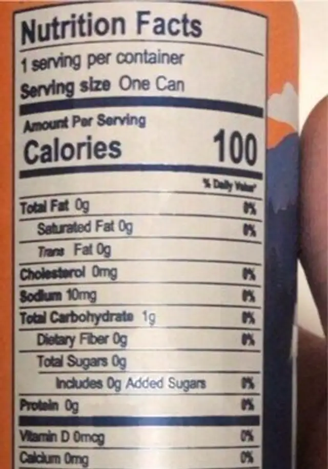 Boozy sparkling water nutrition facts table