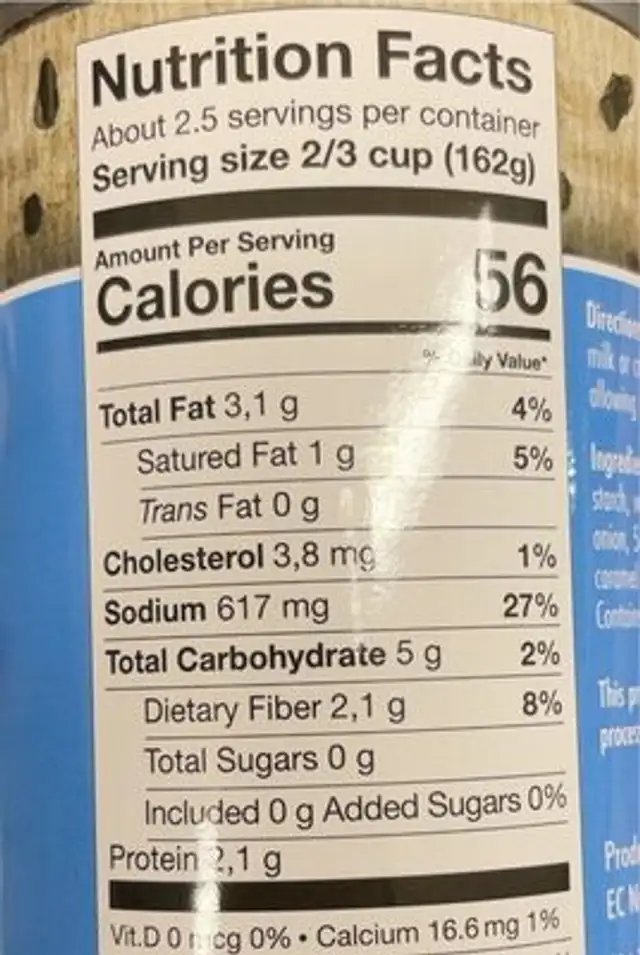 Chesapeake cream of crab soup nutrition facts table