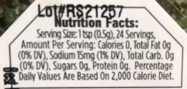 Herb Blasts Basil nutrition facts table