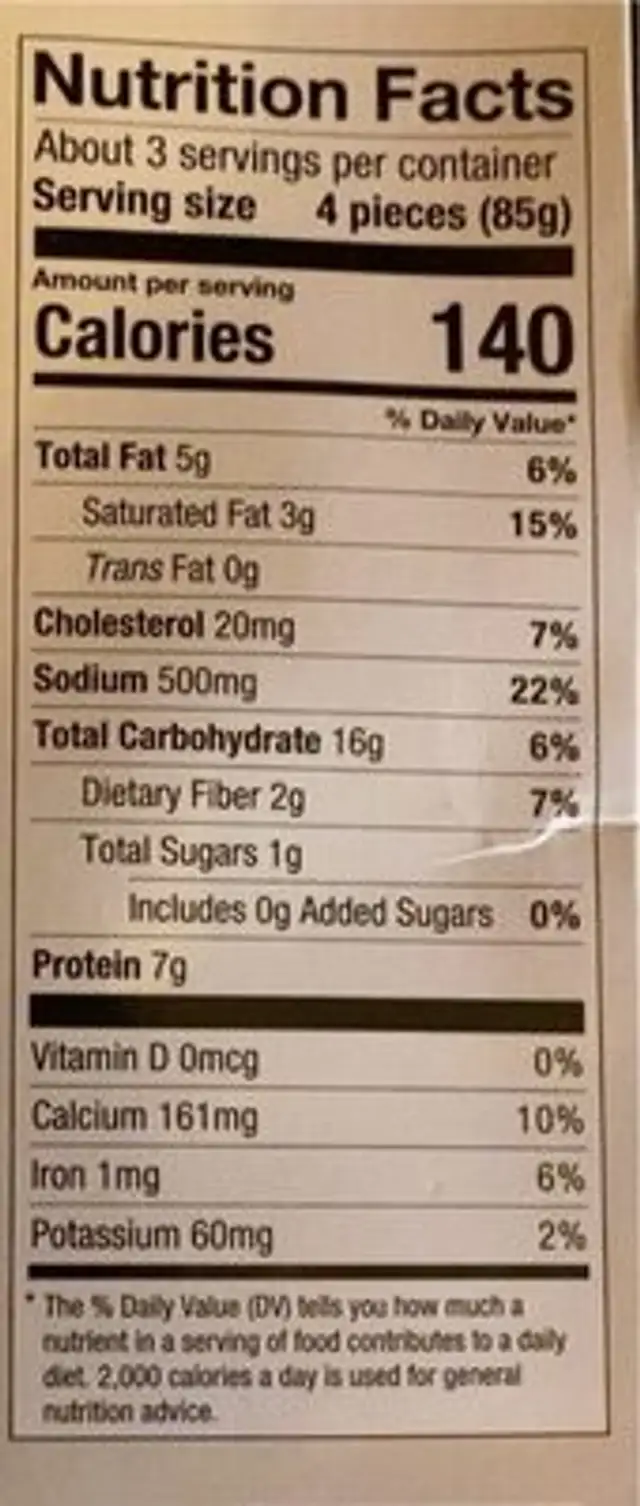 Spinach & Artichoke Poppers nutrition facts table