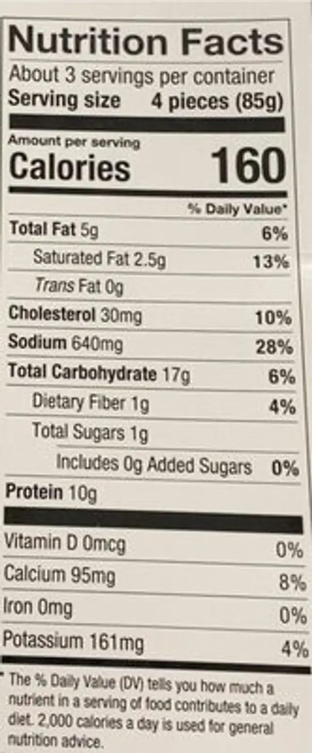 Buffalo style chicken poppers nutrition facts table