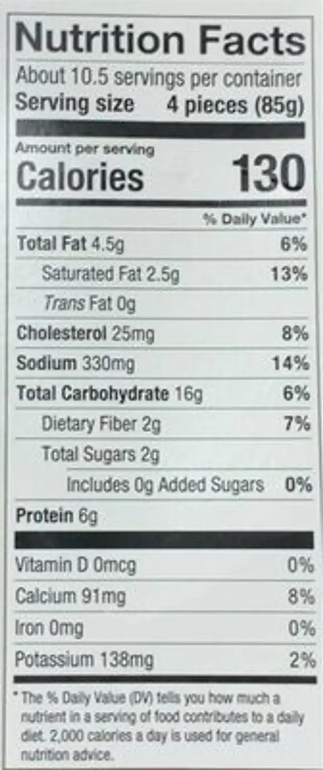 Buffalo Style Cauliflower Wings nutrition facts table