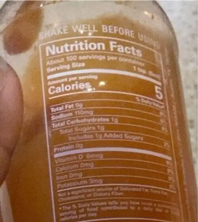 Sriracha nutrition facts table