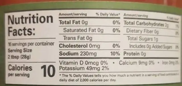 Dan and Emilio's Texas Mex Cantina Salsa nutrition facts table