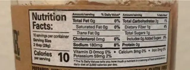 salsa nutrition facts table
