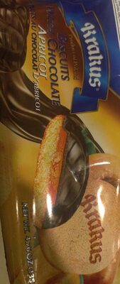 Biscuits with chocolate and apricot front packaging