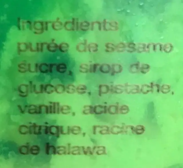 Halawa Pistache ingredients label