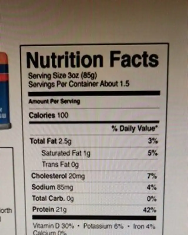 Albacore Wild Tuna nutrition facts table