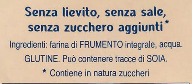 Pane azzimo integrale ingredients label