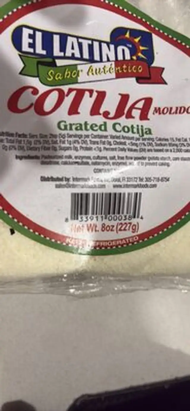 Grated Cotija nutrition facts table