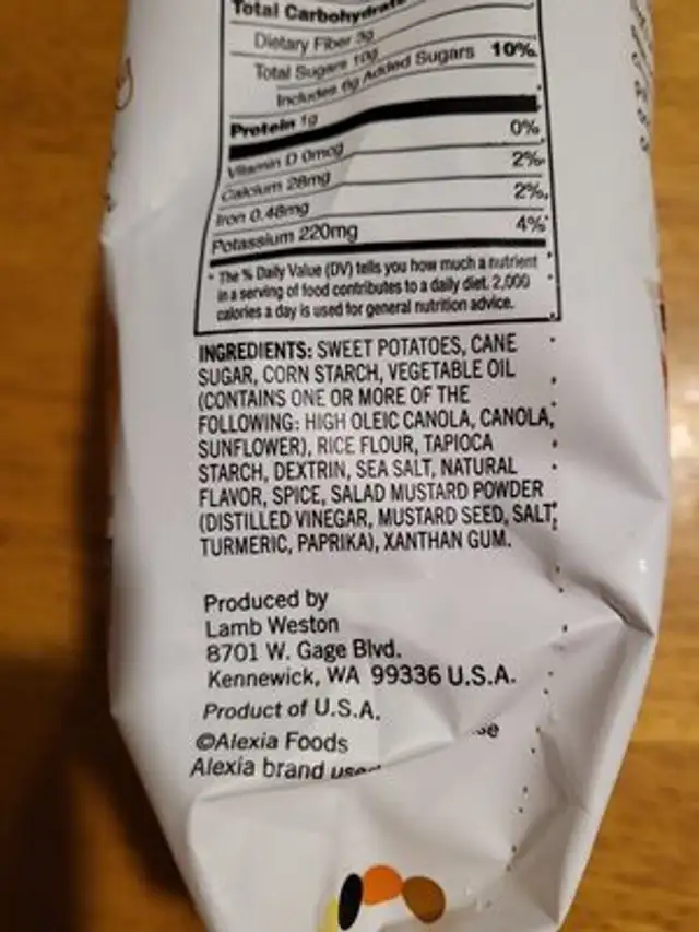 Sweet Potato Tots ingredients label