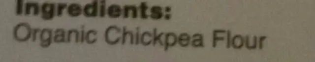 Organic Chickpea Rotini ingredients label