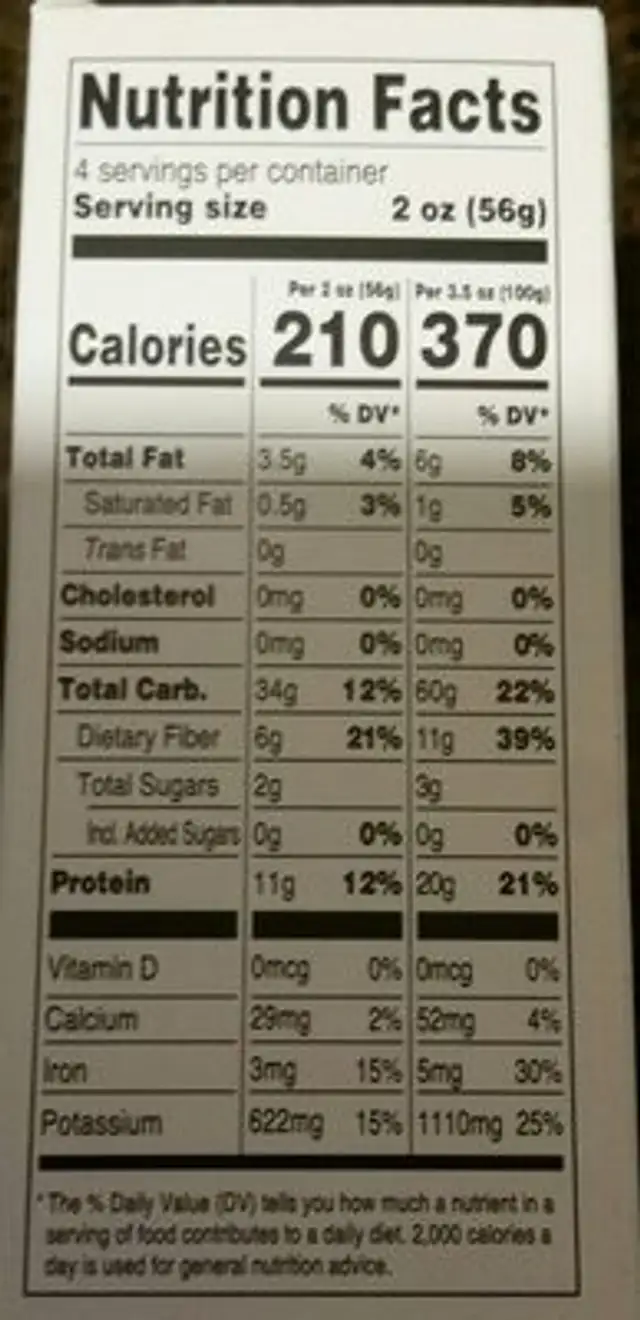 Organic Chickpea Rotini nutrition facts table
